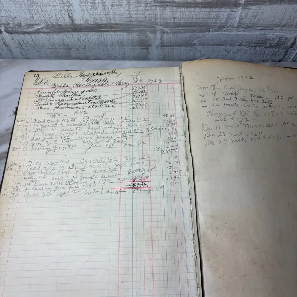 Antique Early 1900s Red Cashbook Ledger with Handwritten Records